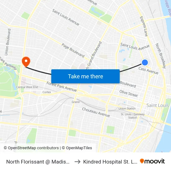 North Florissant @ Madison Nb to Kindred Hospital St. Louis map