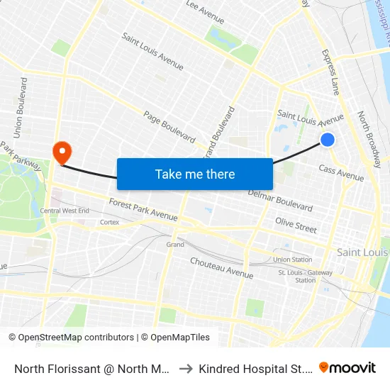 North Florissant @ North Market Nb to Kindred Hospital St. Louis map