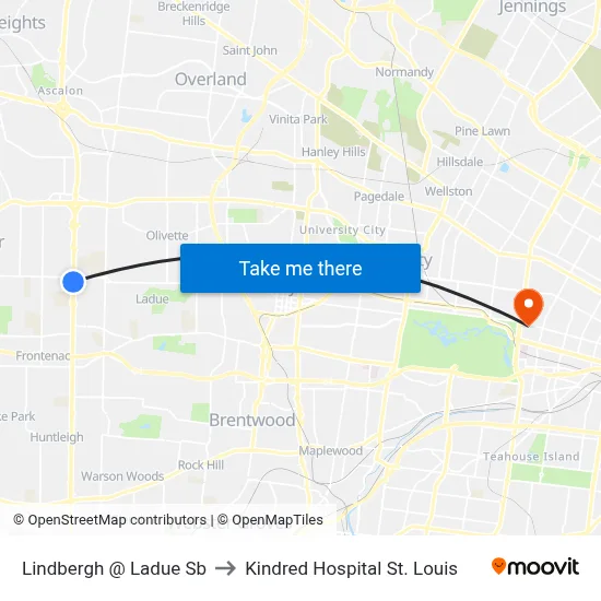 Lindbergh @ Ladue Sb to Kindred Hospital St. Louis map