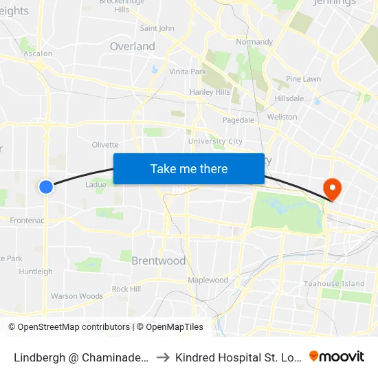 Lindbergh @ Chaminade Sb to Kindred Hospital St. Louis map