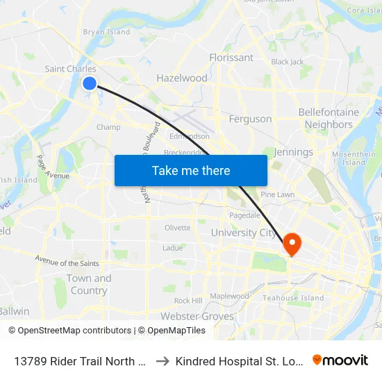 13789 Rider Trail North Wb to Kindred Hospital St. Louis map
