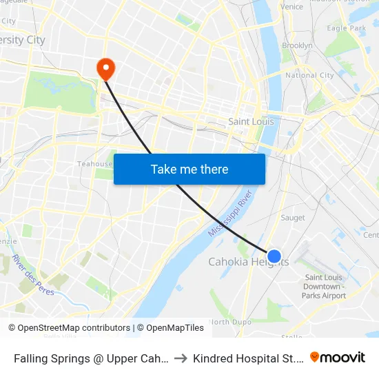 Falling Springs @ Upper Cahokia Nb to Kindred Hospital St. Louis map