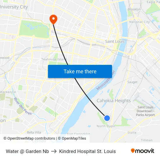 Water @ Garden Nb to Kindred Hospital St. Louis map
