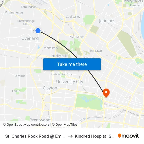 St. Charles Rock Road @ Eminence Eb to Kindred Hospital St. Louis map