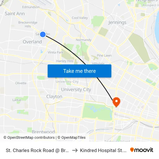 St. Charles Rock Road @ Brown Eb to Kindred Hospital St. Louis map