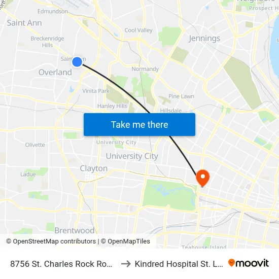8756 St. Charles Rock Road Eb to Kindred Hospital St. Louis map