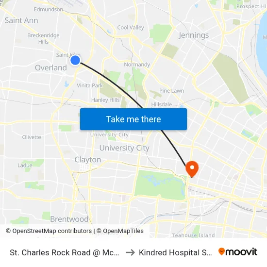 St. Charles Rock Road @ Mckibbon Eb to Kindred Hospital St. Louis map