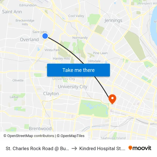 St. Charles Rock Road @ Burton Eb to Kindred Hospital St. Louis map