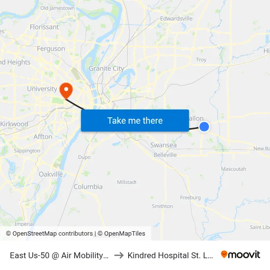 East Us-50 @ Air Mobility Wb to Kindred Hospital St. Louis map