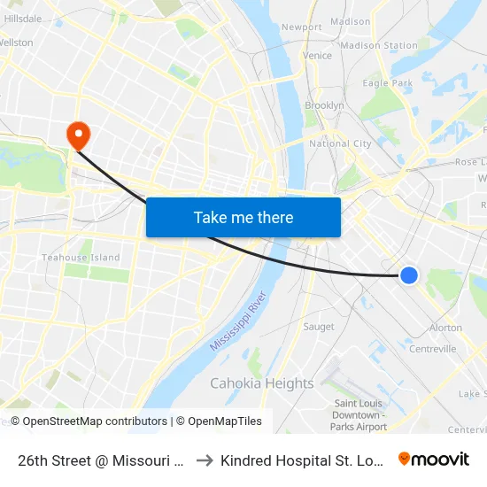 26th Street @ Missouri Sb to Kindred Hospital St. Louis map