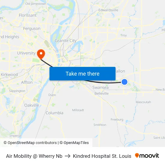 Air Mobility @ Wherry Nb to Kindred Hospital St. Louis map