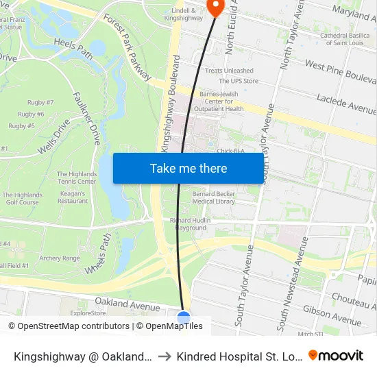 Kingshighway @ Oakland Sb to Kindred Hospital St. Louis map