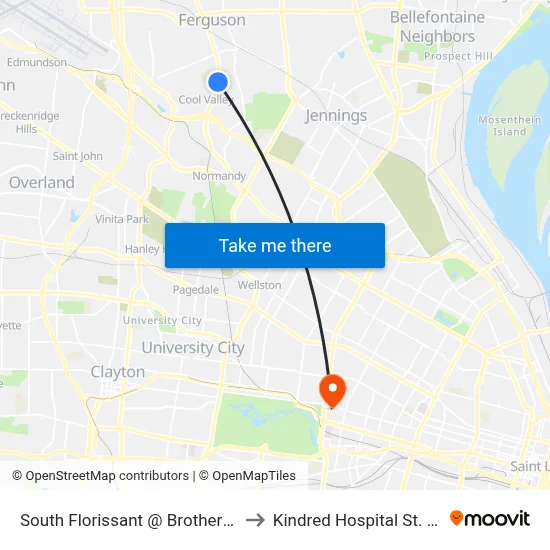 South Florissant @ Brotherton Sb to Kindred Hospital St. Louis map