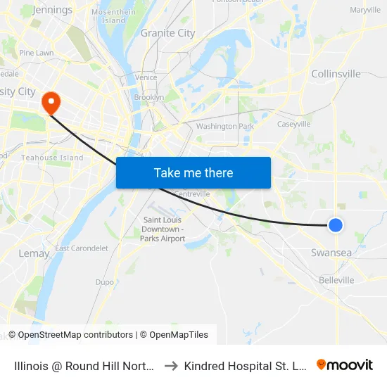 Illinois @ Round Hill North Nb to Kindred Hospital St. Louis map