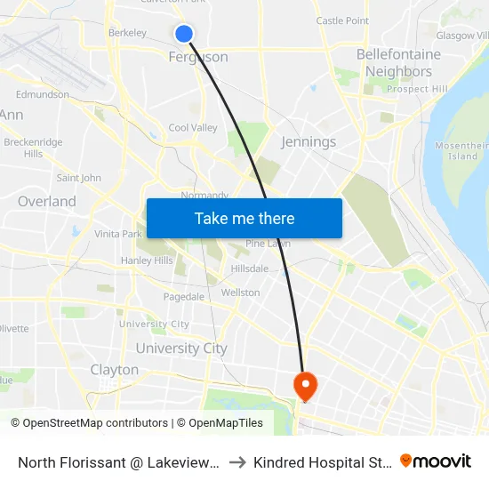 North Florissant @ Lakeview Court Sb to Kindred Hospital St. Louis map