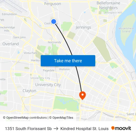 1351 South Florissant Sb to Kindred Hospital St. Louis map