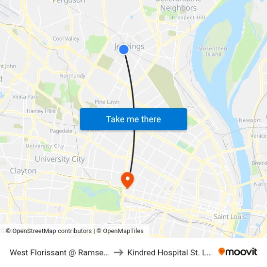West Florissant @ Ramsey Sb to Kindred Hospital St. Louis map