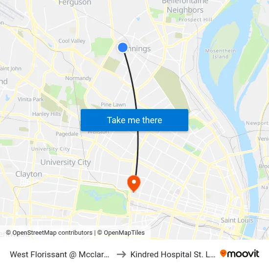 West Florissant @ Mcclaran Sb to Kindred Hospital St. Louis map