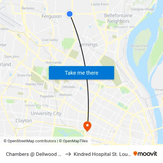 Chambers @ Dellwood Eb to Kindred Hospital St. Louis map