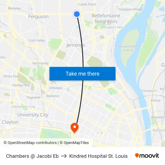 Chambers @ Jacobi Eb to Kindred Hospital St. Louis map