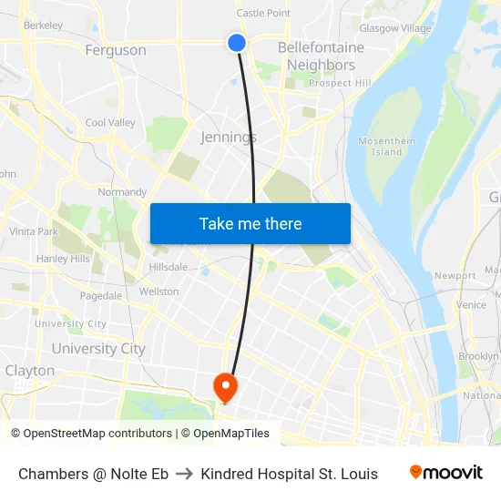 Chambers @ Nolte Eb to Kindred Hospital St. Louis map