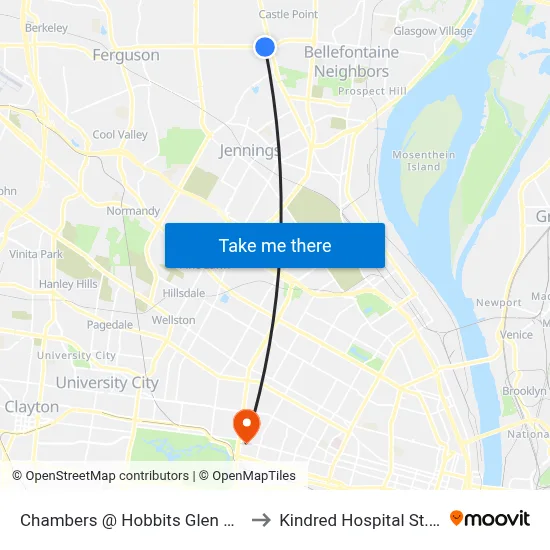Chambers @ Hobbits Glen Court Eb to Kindred Hospital St. Louis map