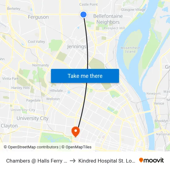 Chambers @ Halls Ferry Eb to Kindred Hospital St. Louis map