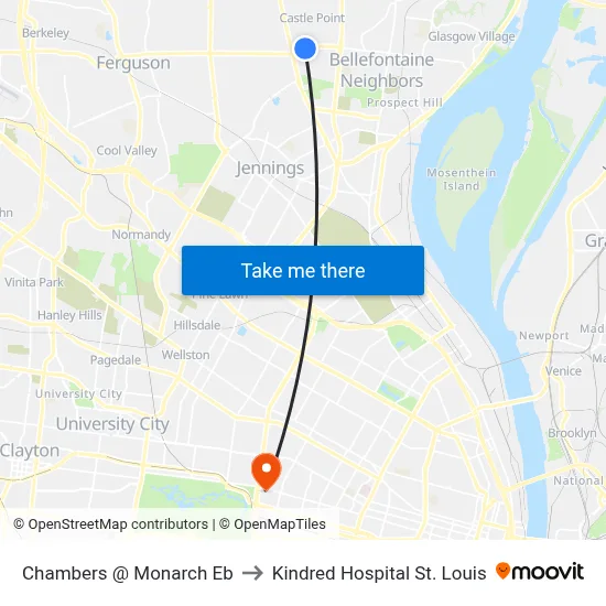 Chambers @ Monarch Eb to Kindred Hospital St. Louis map