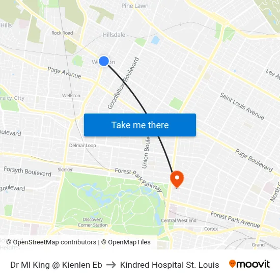 Dr Ml King @ Kienlen Eb to Kindred Hospital St. Louis map