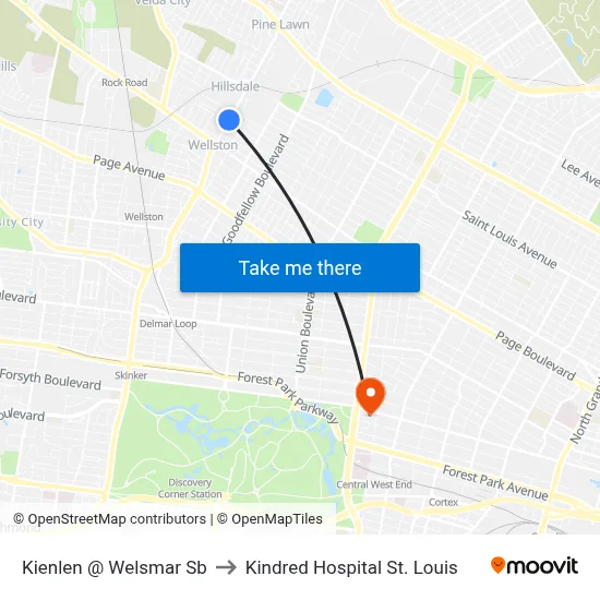 Kienlen @ Welsmar Sb to Kindred Hospital St. Louis map