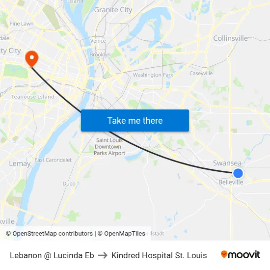 Lebanon @ Lucinda Eb to Kindred Hospital St. Louis map