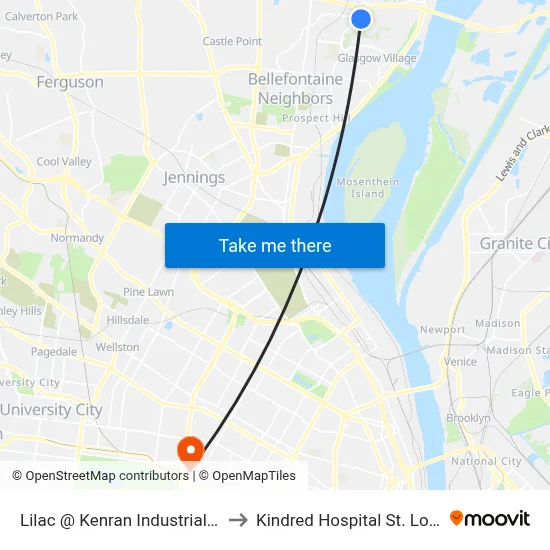 Lilac @ Kenran Industrial Sb to Kindred Hospital St. Louis map