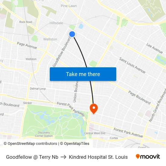 Goodfellow @ Terry Nb to Kindred Hospital St. Louis map