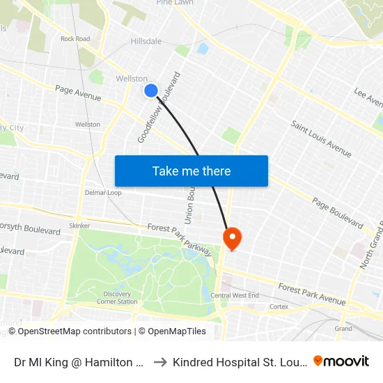Dr Ml King @ Hamilton Eb to Kindred Hospital St. Louis map