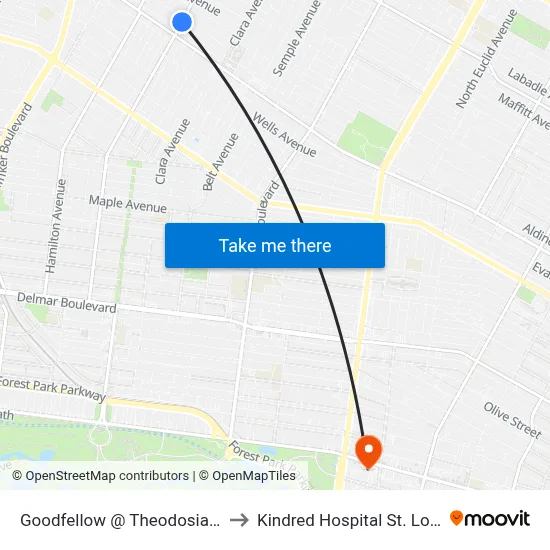 Goodfellow @ Theodosia Sb to Kindred Hospital St. Louis map