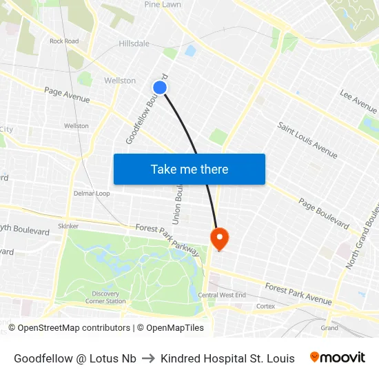 Goodfellow @ Lotus Nb to Kindred Hospital St. Louis map