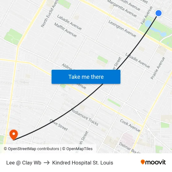 Lee @ Clay Wb to Kindred Hospital St. Louis map