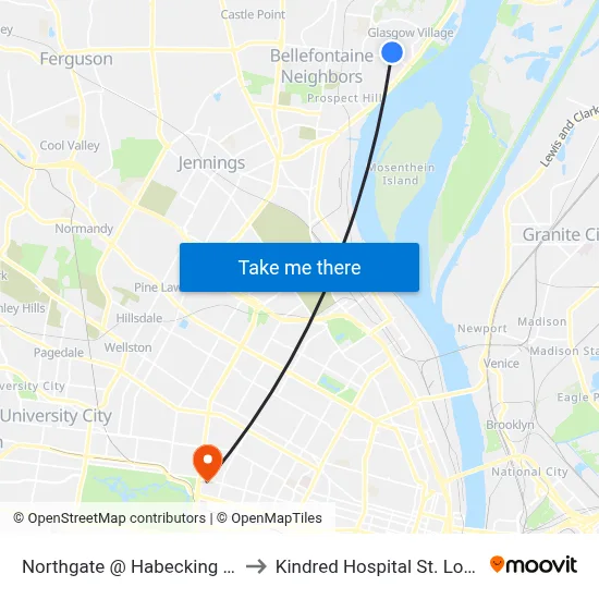 Northgate @ Habecking Eb to Kindred Hospital St. Louis map