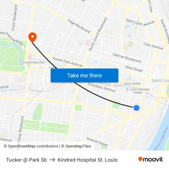 Tucker @ Park Sb to Kindred Hospital St. Louis map