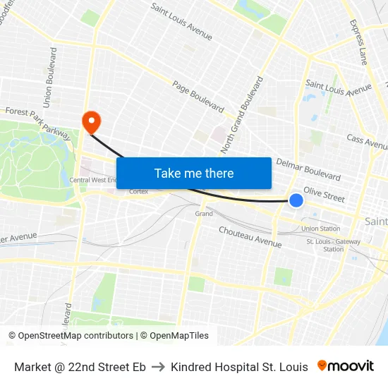 Market @ 22nd Street Eb to Kindred Hospital St. Louis map