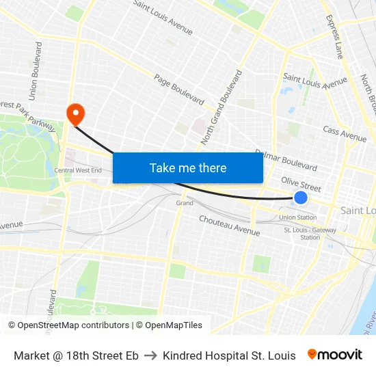 Market @ 18th Street Eb to Kindred Hospital St. Louis map