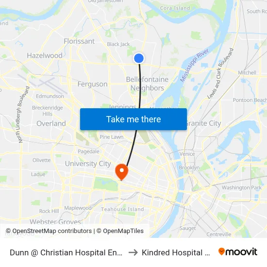 Dunn @ Christian Hospital Entrance 1 Nb to Kindred Hospital St. Louis map
