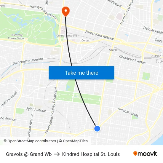 Gravois @ Grand Wb to Kindred Hospital St. Louis map