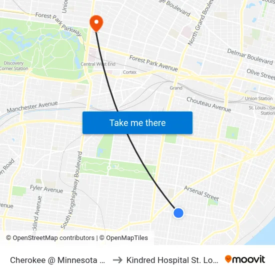 Cherokee @ Minnesota Wb to Kindred Hospital St. Louis map