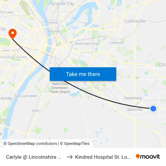 Carlyle @ Lincolnshire Wb to Kindred Hospital St. Louis map