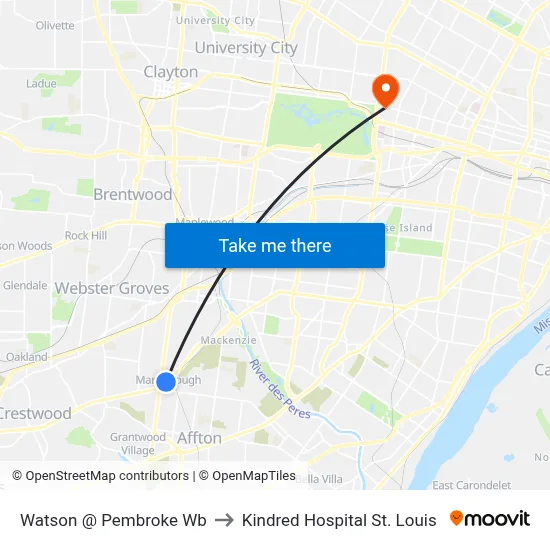 Watson @ Pembroke Wb to Kindred Hospital St. Louis map