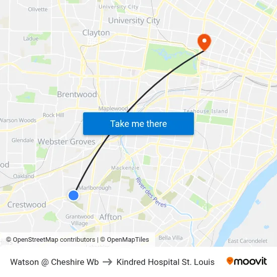 Watson @ Cheshire Wb to Kindred Hospital St. Louis map