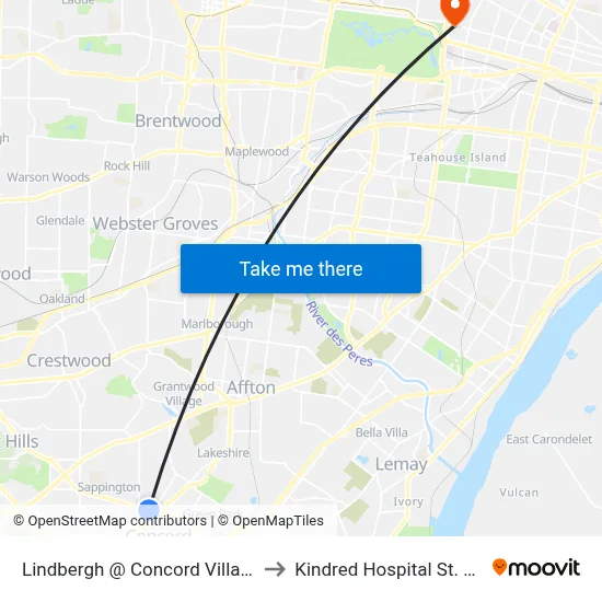 Lindbergh @ Concord Village Sb to Kindred Hospital St. Louis map
