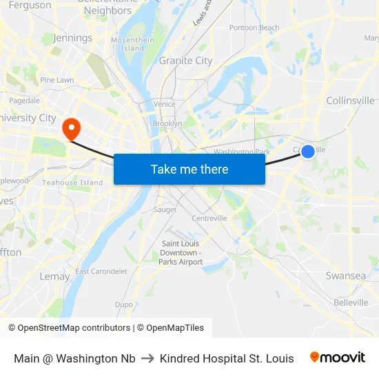 Main @ Washington Nb to Kindred Hospital St. Louis map