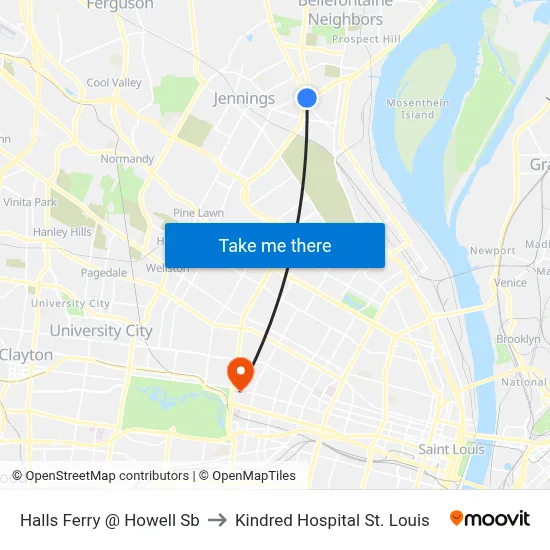 Halls Ferry @ Howell Sb to Kindred Hospital St. Louis map